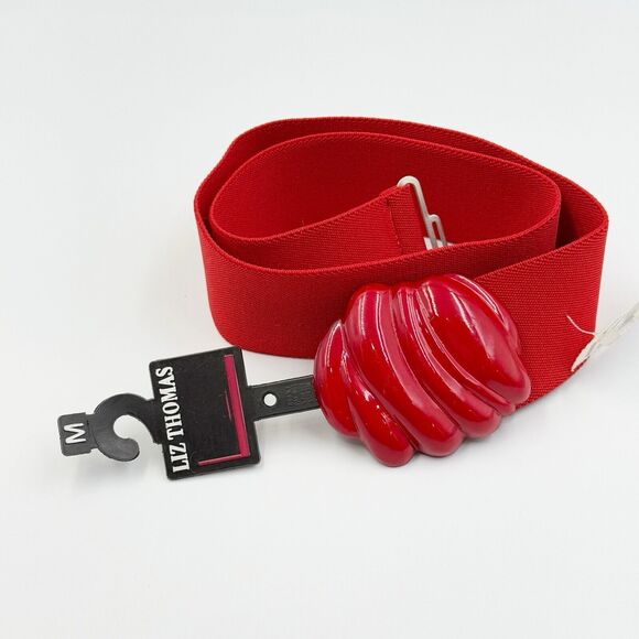 Women's Belt Size M Red Stretch Elastic Cinch Shell Buckle Wide Casual Dress - Picture 4 of 12